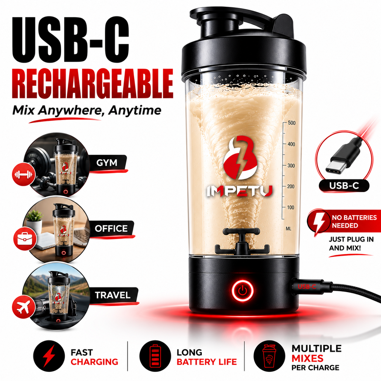 IMPETU Electric Protein Shaker Bottle