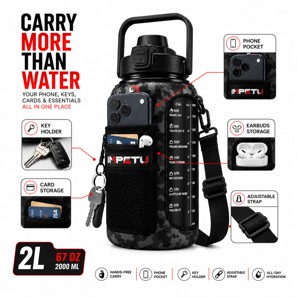 IMPETU 2L Motivational Water Bottle with Sleeve